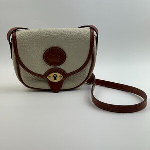 Vintage Dooney & Bourke All Weather Leather 1990s Bone/British Tan Cavalry Bag